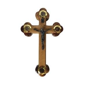 Catholic Cross Holy Land Element Capsules Olive Wood Wall Crucifix Jerusalem